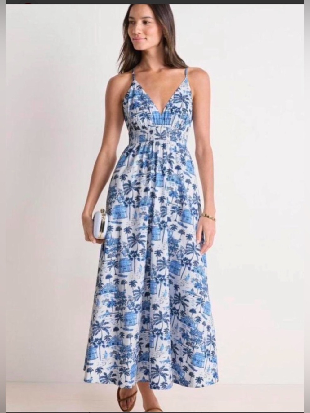 Vineyard Vines Blue & White Tropical V-Neck Maxi Dress